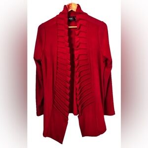 Chicos Travelers Jersey military frnt wine/red knit jkt SZ 1 (M) military preppy